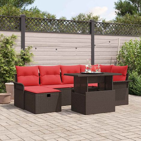 Set Divano da Giardino con cuscino 7 pcs Marrone Poly Rattan vidaXL (1/5)