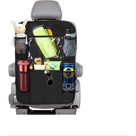 Auto-Rücksitz-Organizer mit Touchscreen-Tablet-Halter, 6 Aufbewahrungstaschen, Protektoren, Fußmatten, Reisezubehör für Kinder, Schwarz (2)