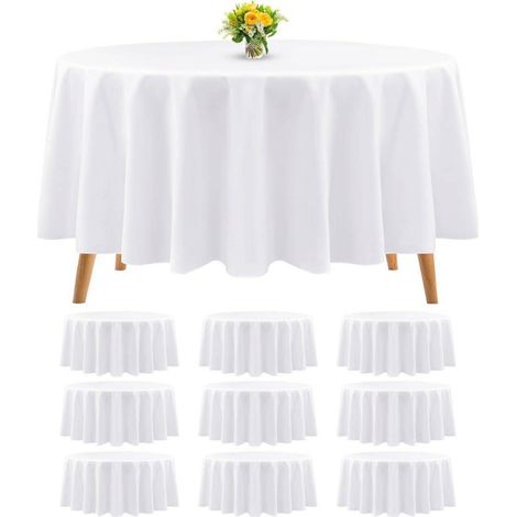 Lot de 10 nappes rondes en polyester 229 cm blanc, lavables