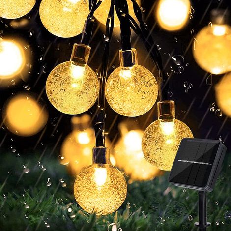 GROOFOO Guirlande lumineuse solaire pour extérieur,50 LED,8 modes,boules de cristal,étanche,pour extérieur/intérieur,jardin,balcon,arbres,mariages,fêtes,Noël (blanc chaud)