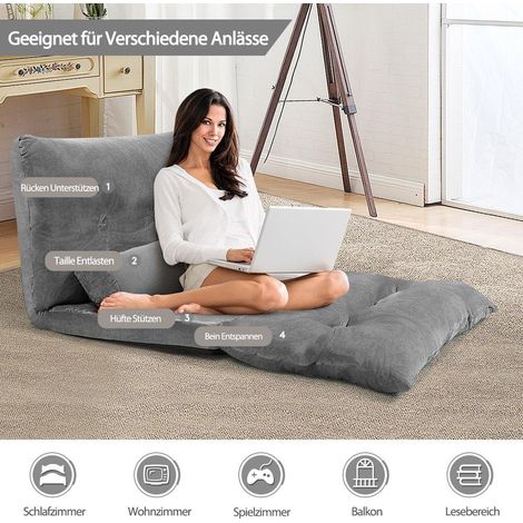Klappbares bodenschlafsofa verstellbare ruckenlehne grau