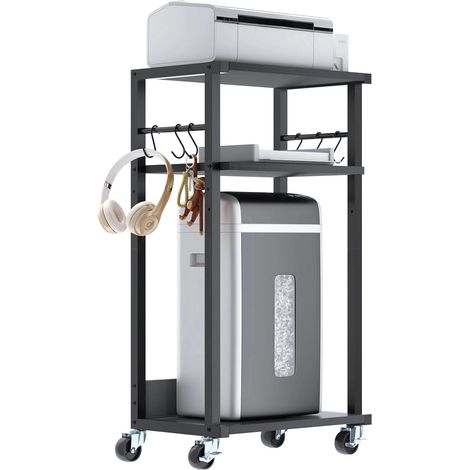 Support d'Imprimante à 3 Niveaux, Étagère de Rangement avec roulettes, Meuble Imprimante, Porte-Papier Déchiqueté Chariot d’Organisation, pour Bureau, Maison 44x30x82CM Noir HPT002B (1/5)
