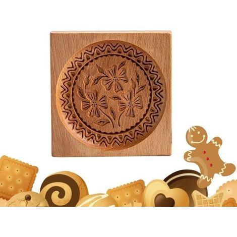 Waffel- und Keksform aus Holz, 3D-geschnitzte Keksform aus Holz, Keksstempelform (vierblättriges Kleeblatt-Design) (1/3)
