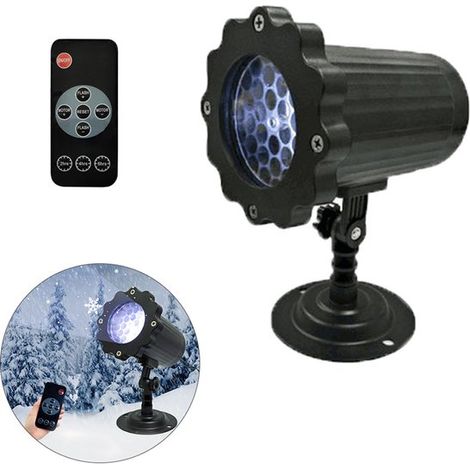 Lampe projecteur, lampe projecteur de Noël, lampe projecteur flocon de neige, lampe décorative LED flocon de neige avec télécommande et connexion de mise à la terre. (1/5)