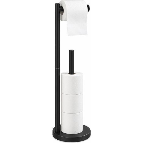 Porte-papier toilette sur pied double tige long noir — Acier inoxydable mat, socle à 4 ventouses pour fixation (1/5)