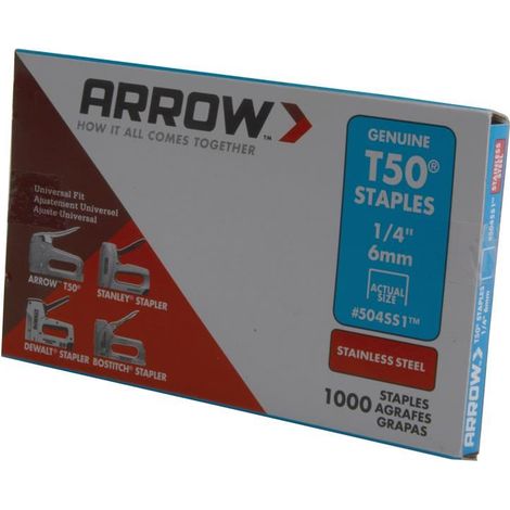 Arrow T50 Staples Stainless Steel 6mm (1/4 inch) Model 504SS, Box of 1000 (1/2)