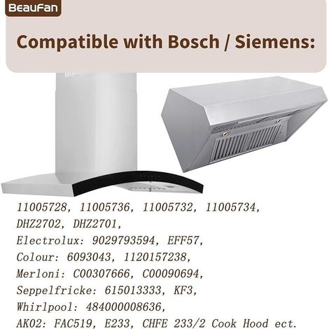 Packung mit 4 Aktivkohlefiltern, kompatibel mit Bosch-Modellen 11005728, 11005736, 11005732 und DHZ2701 sowie mit Whirlpool-Modellen 484000008636 und 482000092307 und AEG 9029793594. (1/5)