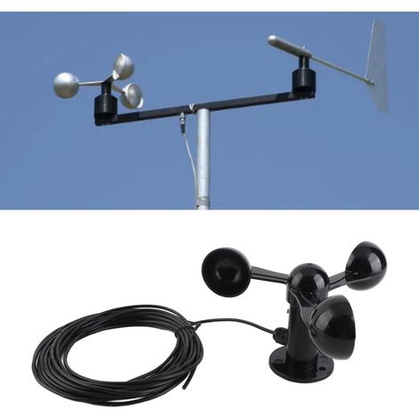 Schalenanemometer mit 8 m wasserdichtem Kabel, 4 cm Befestigungsloch, störungsfrei, 3 Schalen, Windgeschwindigkeitssensor für den Außenbereich, 0–3,8 V (1/5)