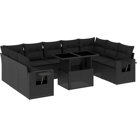 vidaXL Set Divani da Giardino 10pz con Cuscini in Polyrattan Nero (1/5)