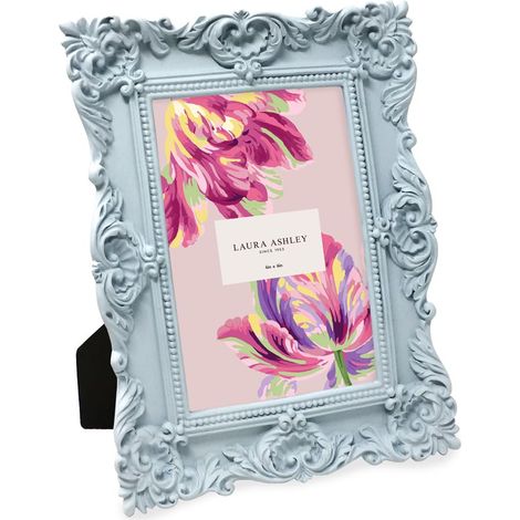 Cadre photo décoratif en résine texturé fait à la main avec chevalet et crochet pour table et décoration murale, motif floral décoratif, galerie photos, art (10 x 15 cm, bleu poudré) (1/5)