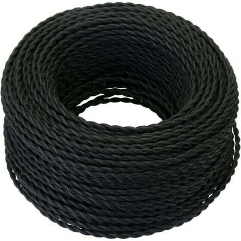 Textile Electric Cable 10M, Retro Twisted Braided Hemp Rope Cable 2x0, XU, 75 mm², 2 Twisted Twisted Wires, for DIY Pendant Lamp/Black - (1/4)