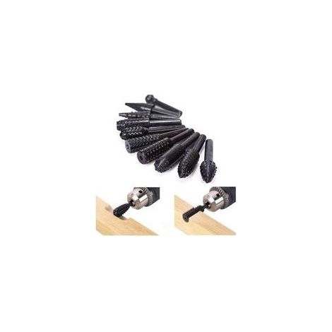 Lntyq Lot de 10 forets hélicoïdaux pour le travail du bois, lime à sculpter le bois, râpe de 6,3 mm, tige pour outils électriques, râpe, ciseau, tête de meulage rotative en relief (1/5)