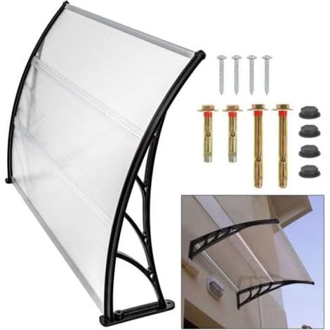 Auvents extérieurs pour portes et fenêtres 150 x 90 cm auvent de protection auvent de jardin en polycarbonate gris en aluminium et polycarbonate semi-translucide résistant (150 cm) (1/5)