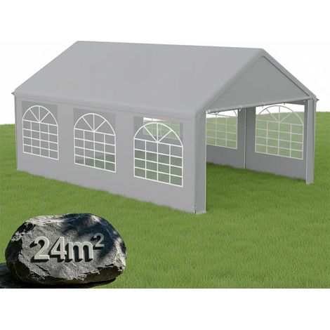 Tonnelle de fête 4x6m grise imperméable avec cadre en acier et parois latérales (1/5)