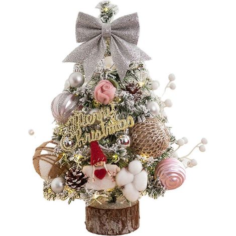 Mini-Desktop-Weihnachtsbaum, 45 cm, Mini-Kleiner Desktop-Weihnachtsbaum mit LED-Licht für Zuhause, Urlaub, Party, DIY-Dekoration (Rosa) (1/3)