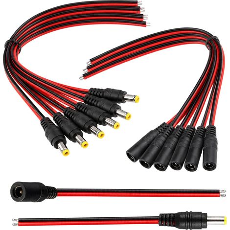 Lot de 14 Cordons D’Alimentation DC 12V 3A 60W, Connecteurs Mâles et Femelles 5,5 x 2,1 mm, Compatibles avec Caméras de Surveillance et Bandes LED, Connecteur DC Polyvalent (1/5)