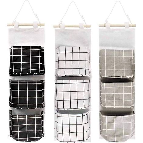 Bags of storage wall-mounted for living room, bags suspended to three pockets, boxes of storage wheels waterproof, bags of storage suspended in cotton and linen (1/5)