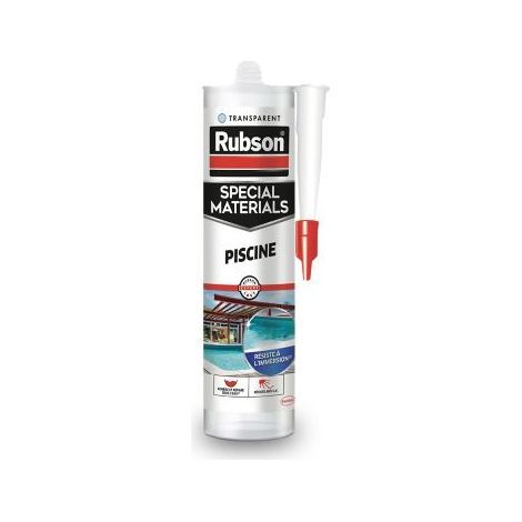 Rubson Mastic Special Materials Piscine Transparent, mastic étanche pour piscine et entourage, mastic colle pour réparation temporaire même sous l'eau, cartouche de 280 ml