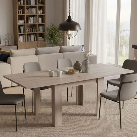 Dmora Mesa de comedor con apertura para libros, Made in Italy, Consola auxiliar de cocina, Mesa extensible, 90x90h75 cm, color Olmo perla, con embalaje reforzado (1/5)
