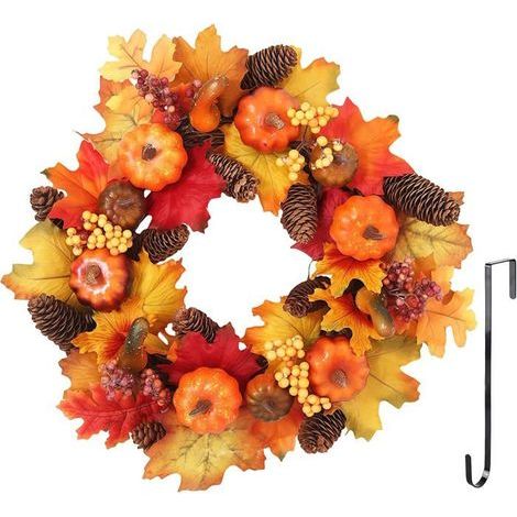 Autumn Wreath 40cm, Artificial Pumpkin Berry Maple, Halloween Thanksgiving Decoration (1/5)