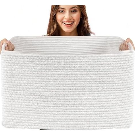 Esteopt Panier de rangement extra large 85L avec poignées - Boîte pliable en tissu résistant pour jouets, couvertures, vêtements saisonniers - Design gain de place pliable (604035cm) (Blanc)