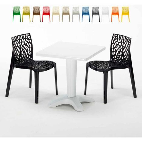 Table Carrée Blanche 70x70cm Avec 2 Chaises Colorées Grand Soleil Set Bar Café Gruvyer Patio - Noir (1/5)