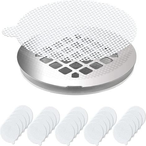 25 unidades de red adhesiva desechable para atrapar el cabello, atrapacabellos para desagüe de ducha, pegatinas de red atrapacabellos para cocina, baño, bañera redonda. (1/5)