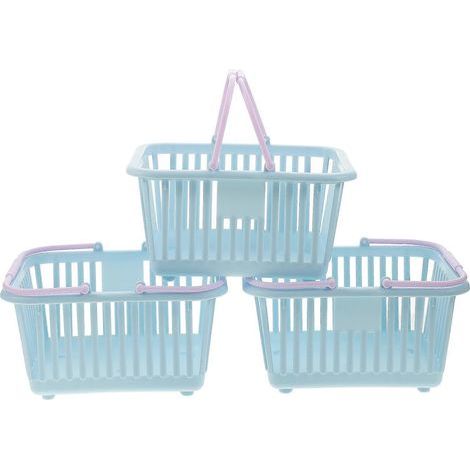 Set mit 3 kleinen Spielzeugkörben aus Kunststoff mit Griffen, kompakte Schreibtischkörbe für Kleinigkeiten – 16 x 13 x 8 cm – Himmelblau (1/3)