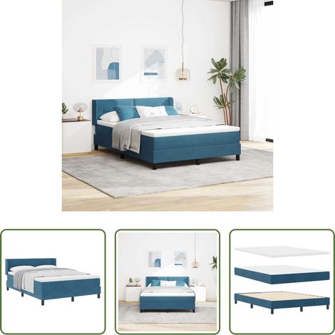 vidaXL Confort du sommeil - Lit à ressorts avec matelas Bleu foncé 190 x 140 cm Velours (1/5)