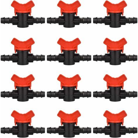 12 PCS Robinet de Jardin pour Tuyau, Tuyau Vanne d'irrigation 16 16mm Robinet d'arrêt raccord en Plastique pour Le contrôle extérieur de la vanne d'eau de Jardin (Noir + Rouge) (1/5)