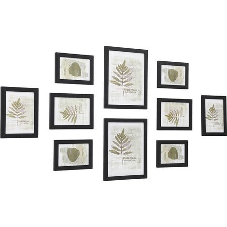 Lot de 10 cadres photo pêle-mêle mural 20 x 25 cm 18 x 13 cm 15 x 10 cm style moderne déco intérieur en MDF noir (1/5)