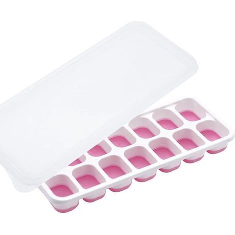 Bandejas de silicona para cubitos de hielo con tapa, bandejas cuadradas para cubitos de hielo fáciles de desmoldar, color azul (1/5)