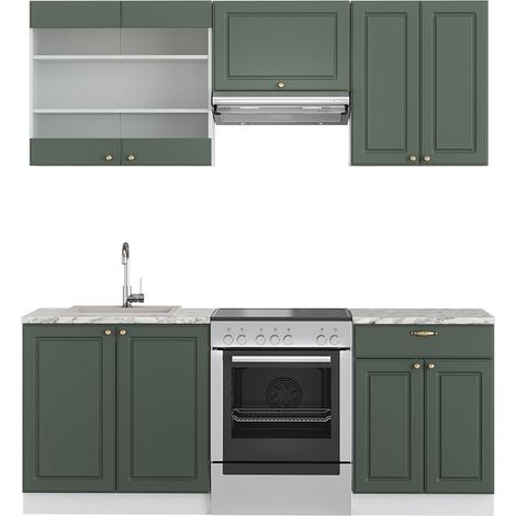 Cuisine Fame-Line, Vert-Or Landhaus/Blanc, 200 cm , PT Marbre, Vicco