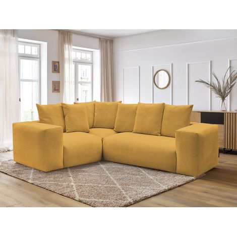 BOBOCHIC - Canapé d'angle fixe modulable VOLTAIRE avec 1 chauffeuse 2 places, 1 angle et 1 chauffeuse 1 place tissu chiné Angle gauche Jaune (1/5)