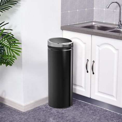 Automatischer Abfalleimer mit Infrarotsensor und 50 Litern Fassungsvermögen, Küchenabfalleimer aus Stahl und Kunststoff, Schwarz, 30,5 x 30,5 x 81,5 cm