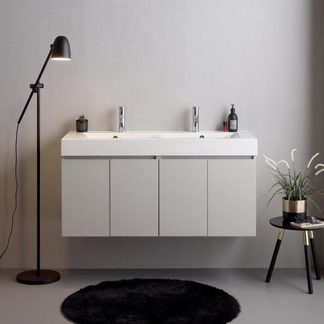 Mueble De Baño Suspendido 120Cm 4 Puertas Gris Perla, Doble Lavabo De Cerámica Vittoria (1/5)