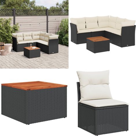 6-tlg. Garten-Sofagarnitur mit Kissen Schwarz Poly Rattan - Gartenmöbel Set - Esszimmergarnitur - Outdoor Möbel - Lounge Sofa - Rattan Gartenmöbel - Home & Living (1/5)