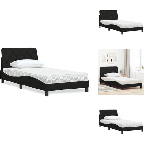 Lit avec matelas noir 100x200 cm tissu - Lit - Lits - Meuble De Chambre À Coucher - Sommier (1/5)