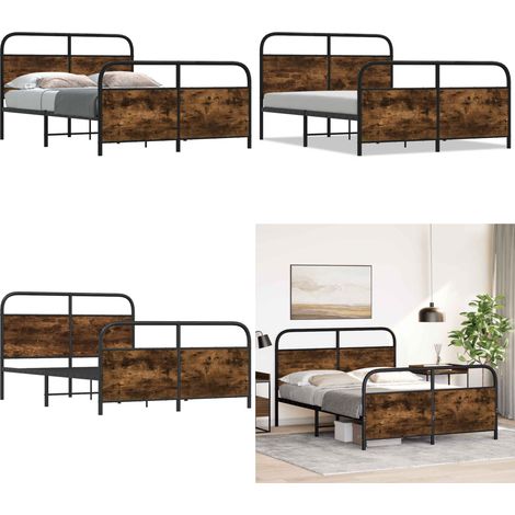 vidaXL Cadre de lit en métal sans matelas chêne fumé 140x190 cm (1/5)