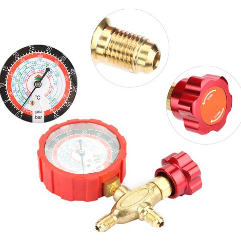 Hochdruckmanometer mit Metallknopf, Kältemittelfülldruck 800 psi (55 kgf/cm²), kompatibel mit den Kältemitteln R404a, R22, R410 und R134a. (1/5)