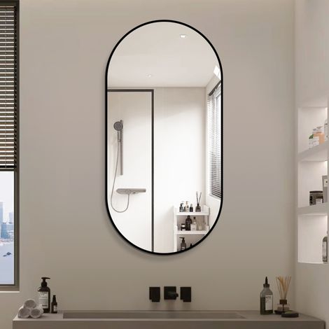 Miroir mural arche 60 x 120 cm avec cadre en aluminium noir, miroir argenté HD sans cuivre OKMYHOME (1/5)