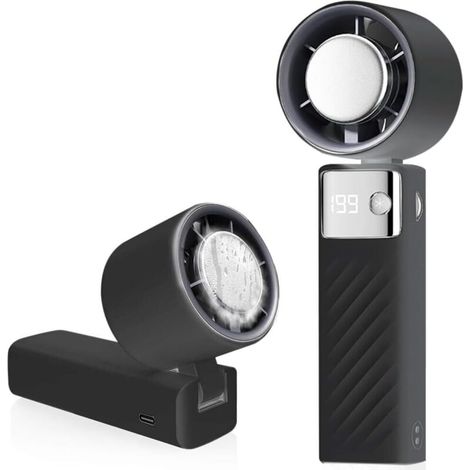 Ventilateur portable, mini ventilateur rechargeable 5000 mAh, petit ventilateur turbo silencieux à vitesse réglable (1 à 199), ventilateur de refroidissement pour camping, sport, voyage (noir) (1/4)