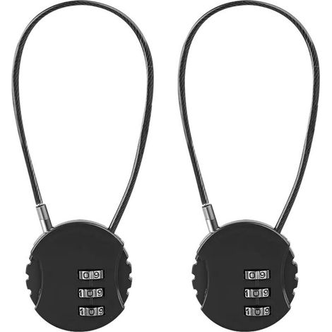2 Pack Serrure à Combinaison Cadenas Étanche Extérieur à 3 Chiffres, Serrure De Casier Serrure de Gymnastique, Mini Cadenas à Combinaison De Câbles Métalliques (Noir)