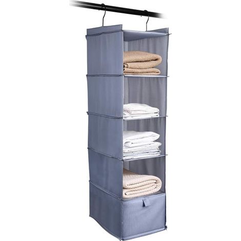 Wandregal mit 5 Ebenen und 1 Schublade, Hängeregal, Kleiderschrank-Hängeorganizer, Mehrzweck-Stoffregal, Grau (1/5)