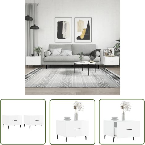 The Living Store Couchtische 2 Stk. Hochglanz-Weiß 50x50x40 cm Holzwerkstoff - Elegante Couchtische - Wohnzimmereinrichtung - Holzwerkstoffe Möbel - Couchtisch Set - Beistelltisch Weiß (1/5)