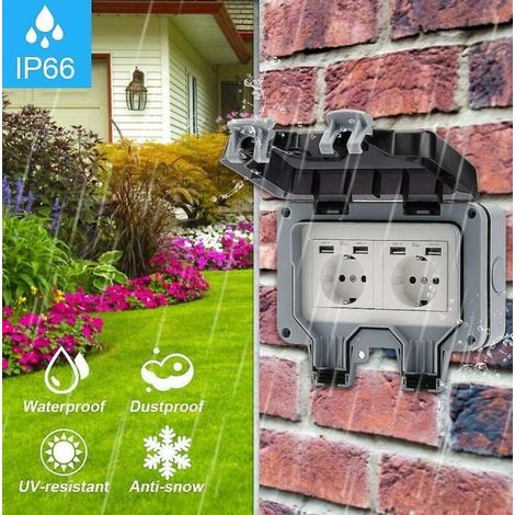 Prise de jardin Prise extérieure 16A Prise murale USB Prise de charge étanche (1/3)