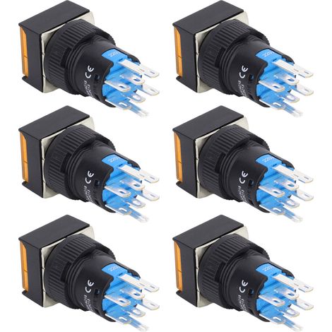 Lot de 25 interrupteurs à bouton-poussoir carrés à 8 broches, autobloquants et avec voyant lumineux, pour boîte de distribution, 16 mm, 220 V, jaune (1/5)