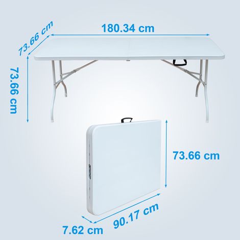 Table pliante de loisirs 180 cm, parfaite pour jardin/intérieur/bureau, résiste à la rouille et facile d'entretien (blanc) (1/4)