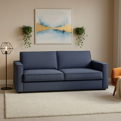 Talamo Italia Canapé fixe Sole, Grand Canapé 2 places, 100% Made in Italy, Canapé de salon en tissu, avec accoudoirs fins, Cm 180x95h90, Bleu, avec emballage renforcé (1/4)