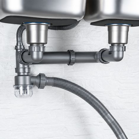 Kit d'évacuation arrière pour double bac évier de cuisine acier inox plastique BW103, 33 × 19 × 8 cm, 1,53 kg – Livraison gratuite (1/5)